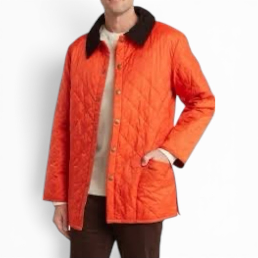 Barbour Liddesdale Men’s Quilted Barn Jacket Burnt Orange Corduroy Collar Medium
